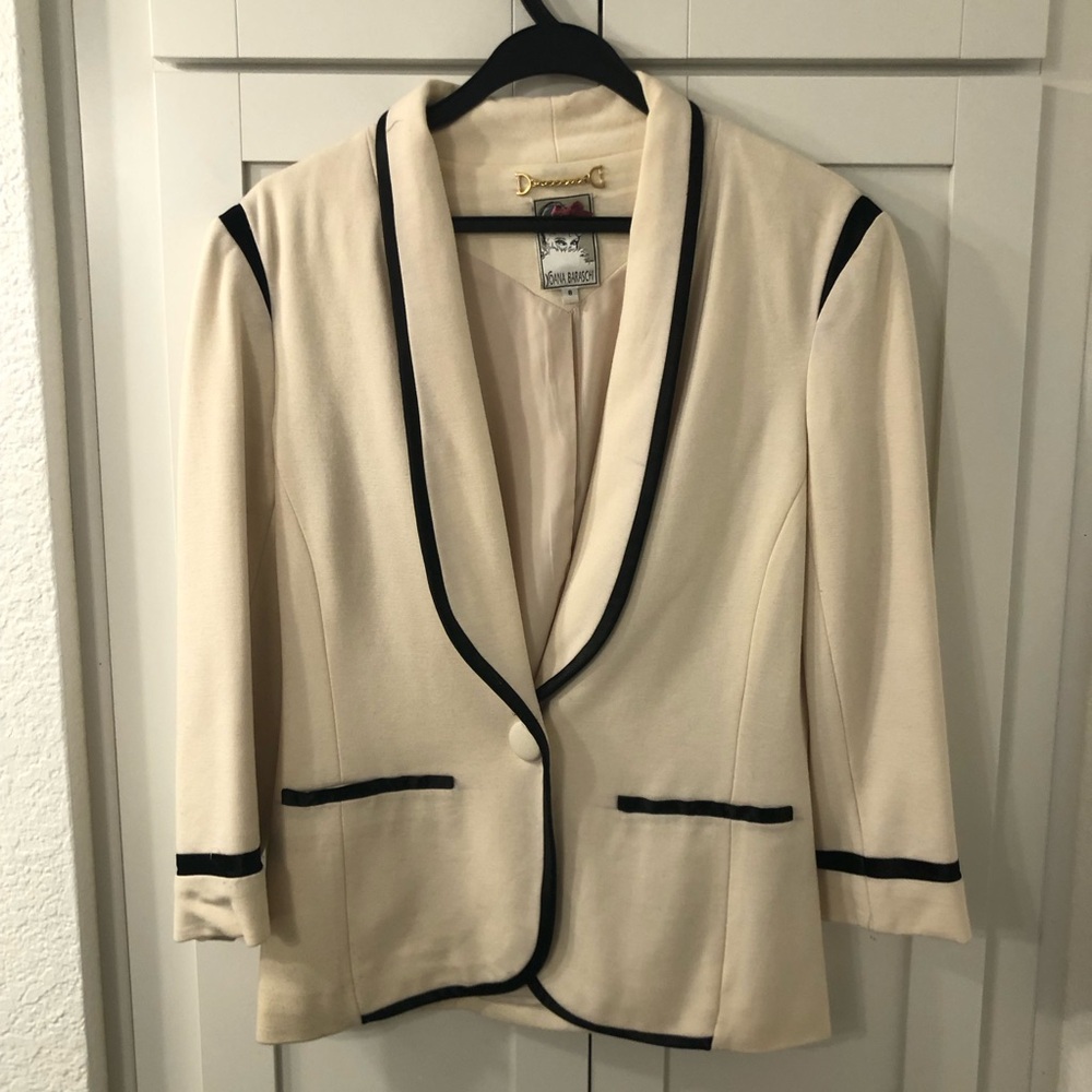Yoana Baraschi Cream Ivory Blazer with Black Piping 8